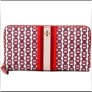 Tory Burch ✨Gemini Link Canvas Continental Wallet ✨ Liberty Red